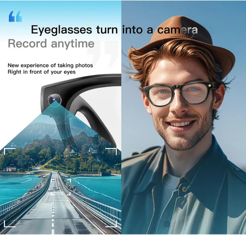 Vista 4 de PUSOKEI Lentes de cámara de 2 MP, lentes inteligentes con traductor AI con aplicación, gafas de sol de audio con cámara, traducción de 11 idiomas