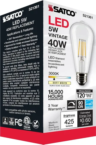 Vista 8 de Satco S21361 5ST19/CL/LED/930/E26-Paquete de 6