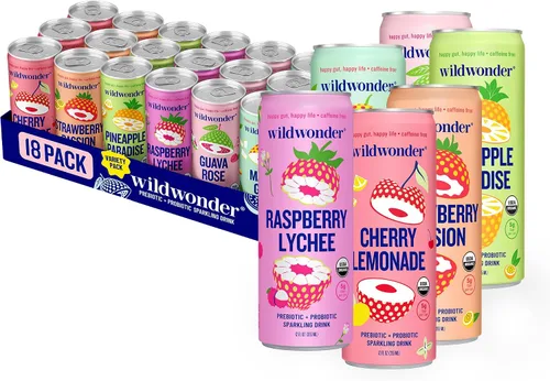 Vista 8 de Wildwonder Bebida de jugo probiótico espumosa con inmunidad y apoyo a la digestión, con fibra de 0.18 oz y probióticos vivos, sin cafeína, orgánica