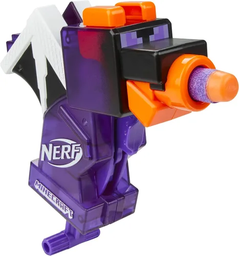 Vista 5 de Nerf MicroShots Minecraft Ender Dragon Mini Blaster, diseño de Minecraft Dragon Mob, incluye 2 dardos oficiales de élite, mango de cebado