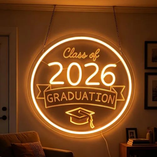 Vista 8 de Class of 2026 - Letrero de neón con texto en inglés "Congrats Grad" LED regulable USB Felicidades Graduación Cap Light Decoración de pared para sala