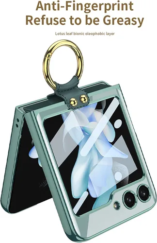Vista 5 de SHIEID Z Flip 5 - Funda con soporte de anillo, borde galvanizado para Galaxy Z Flip 5, funda protectora delgada con protector de pantalla integrado