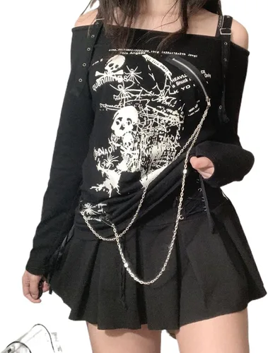 Vista 3 de Blusa de manga larga con cuello de encaje para mujer, estilo grunge, estilo grunge, estilo vintage