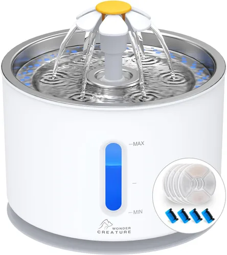 Vista 9 de Wonder Creature Fuente de agua para gatos, tapa de acero inoxidable, 81 oz
