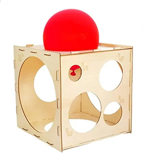 Vista 5 de Cubo de medición de globos de madera ensamblable de 9 agujeros, caja de medición de herramientas para fiestas, cumpleaños, decoraciones de boda