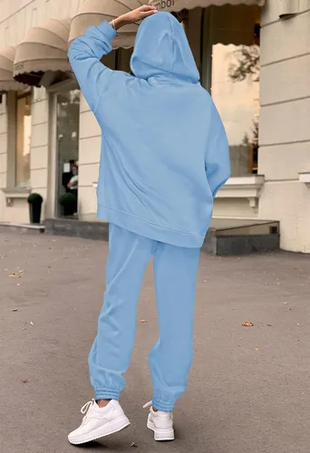 Vista 4 de Fixmatti Sudaderas con capucha para mujer, sudadera de manga larga, pantalones deportivos de 2 piezas
