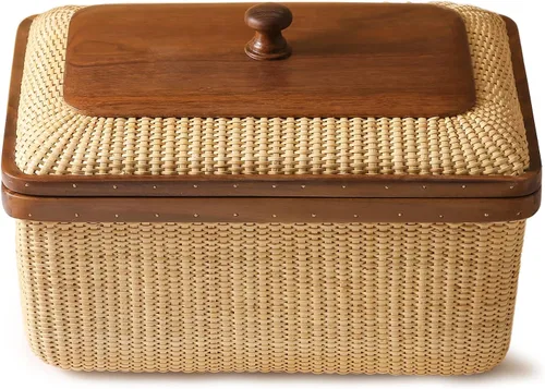Vista 8 de Rectangular con tapa hecha a mano Nantucket cesta bastones de caña finamente tejida para el hogar, cestas de almacenamiento y contenedores Artes