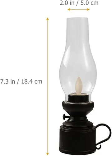 Vista 2 de Zerodeko Lámpara de queroseno vintage sin llama, lámpara de mesa LED de queroseno, lámpara transparente de huracán, funciona con pilas, mesita
