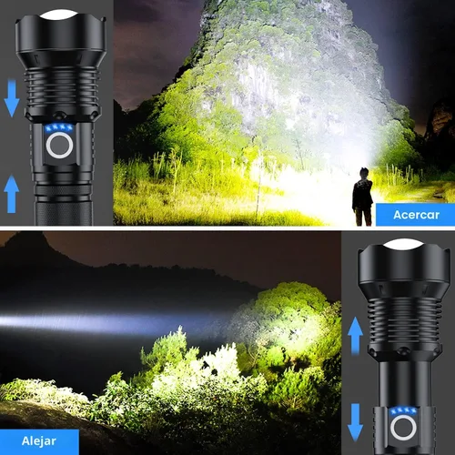 Vista 3 de Linternas recargables de 10000 lúmenes altos, linterna LED impermeable para emergencias, linterna de alta potencia con 5 modos, con zoom