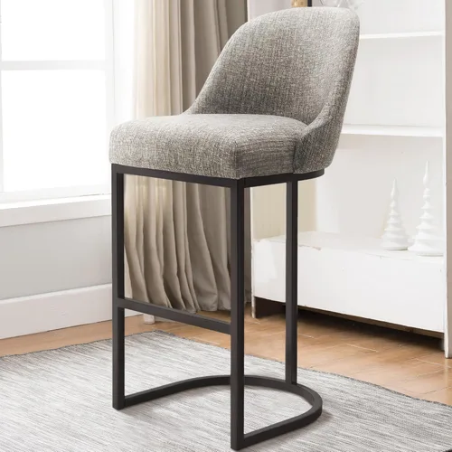 Vista 67 de Leick Home 214536 Barrelback Silla de comedor con base de metal, juego de 2, para comedor, asiento moderno de lino negro y base de metal dorado