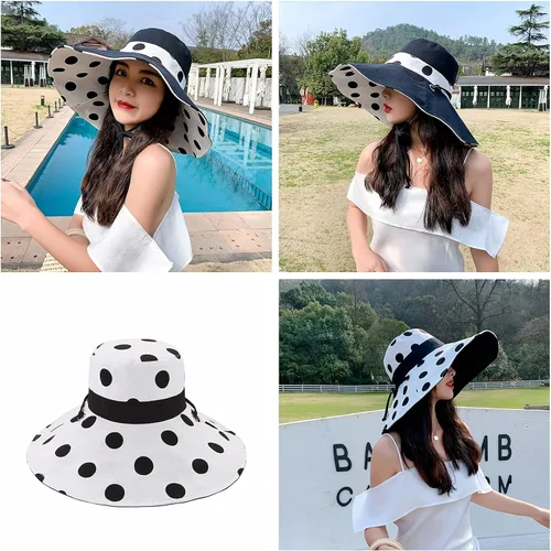 Vista 4 de Ayliss Sombrero de sol de ala ancha para mujer, plegable, reversible, para verano, playa, enrollable, protección UV