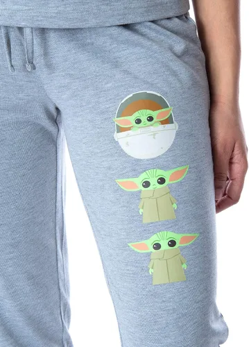 Vista 3 de Star Wars The Mandalorian Baby Yoda Wake Up Face - Conjunto de pijama de 2 piezas para mujer, Gris