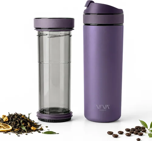 Vista 11 de VIVA Recharge - Vaso de té con infusor, botella de viaje, 16 onzas, color Azul