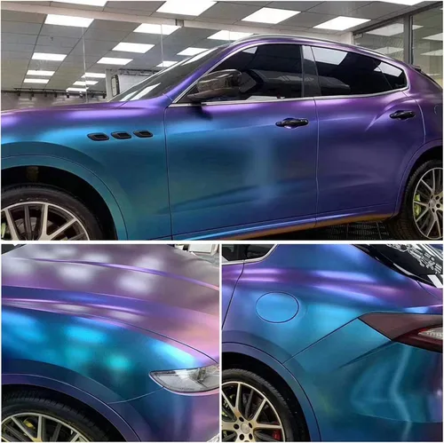 Vista 4 de Vinilo Adhesivo Camaleón Morado Galaxia Mate a Azul Claro con Brillo, Rollo de Vinilo Autoadhesivo para Automóvil con Cambio de Color, 11.8'' x