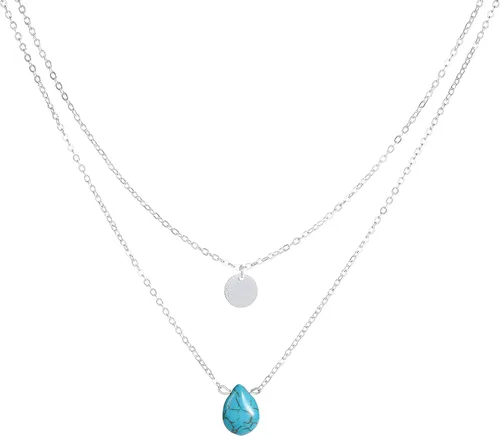 Vista 5 de Jovono Collares de turquesa azul con dije de lentejuelas multicapa para mujeres y niñas