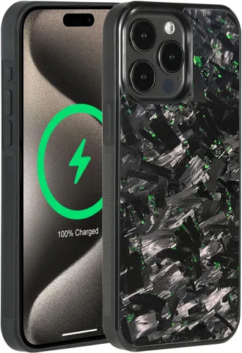 Vista 15 de Grip Series - Funda para iPhone 15 con fibra de carbono forjada real, diseño de bordes agarres, imanes integrados, compatible con cargadores y Negro