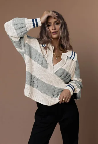 Vista 5 de Meenew Suéter de manga larga con cuello en V para mujer, casual, holgado, suéter de punto