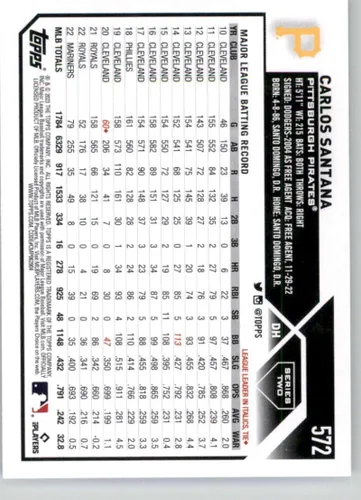 Vista 2 de 2023 Topps #572 Carlos Santana NM-MT Pittsburgh Pirates Baseball Trading Card MLB