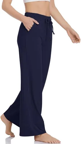 Vista 2 de TARSE Pantalones de yoga de pierna ancha para mujer, pantalones de pijama cómodos de cintura alta con bolsillos, pantalones casuales palazzo