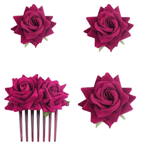 Vista 9 de 4 horquillas rosas para mujer, broche de rosa nupcial, pinzas florales para boda, para mujer, niña, fiesta, boda (negro)