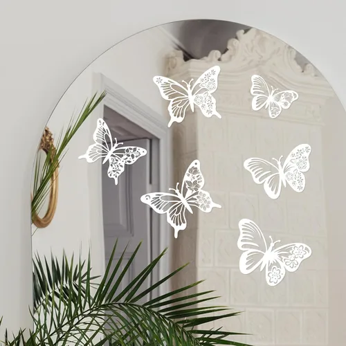 Vista 10 de Calcomanías de espejo de pájaro floral blanco – Calcomanías de vinilo elegantes y versátiles para espejos, paredes, puertas, ventanas, fáciles