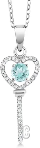 Vista 65 de Gem Stone King Collar con dije de llave de corazón para mujer, plata de ley 925, piedra natal de piedras preciosas, redondo de 0.197 in, con cadena