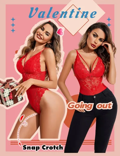 Vista 4 de Avidlove - Lencería de entrepierna a presión para mujer body de encaje de una pieza mini traje sexy