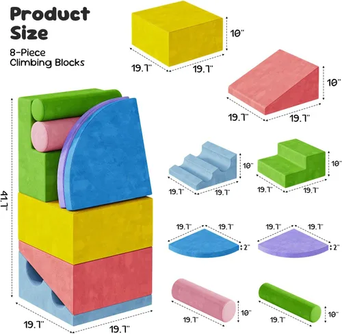 Vista 9 de Teckid Juguetes de escalada para niños pequeños, juego de 8 piezas de bloques de espuma suave para interiores, gateo seguro, escalada
