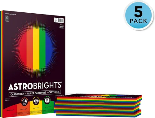 Vista 2 de Astrobrights Cartulina de colores, 8.5 x 11 pulgadas, 65 lb/176 gsm, surtido de 5 colores "primarios", 5 paquetes individuales de 50 hojas surtidas