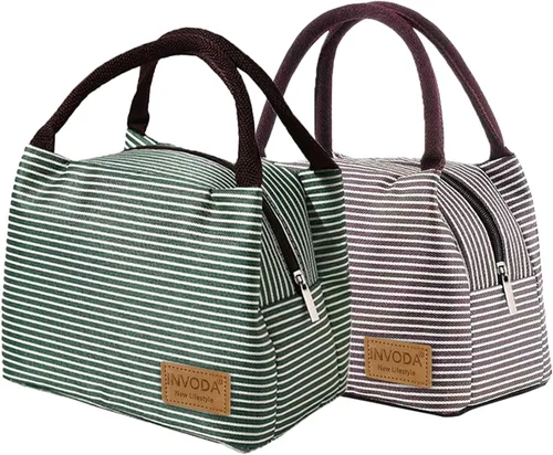 Vista 17 de Bolsa de almuerzo aislada, pequeñas bolsas enfriadoras portátiles, bolsas Bento reutilizables, bolsa de almuerzo para el trabajo, picnic al aire