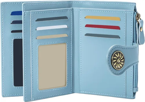 Vista 10 de Tipmile Billeteras pequeñas de cuero para mujer, con 2 ventanas de identificación, con bloqueo RFID, tarjetero con cremallera y bolsillo