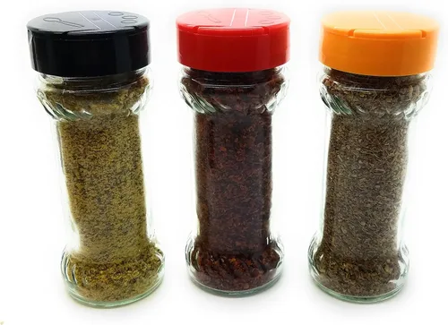 Vista 5 de Nakpunar 12 frascos de vidrio para especias de 6 onzas líquidas con tapas negras, fabricados en Israel