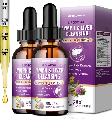 Vista 10 de Drenaje linfático - Gotas de desintoxicación y reparación de limpieza hepática, cardo liposomal, equinácea, alcachofa, diente de león, cúrcuma