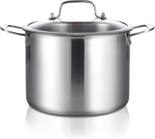Vista 8 de DELARLO Olla de acero inoxidable de tres capas con tapa de 3.5 cuartos de galón, olla de cocina de grado alimenticio, olla de sopa duradera con tapa