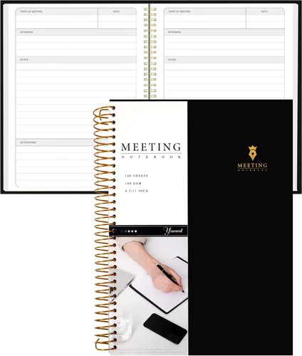 Vista 9 de Cuaderno de Reuniones para Trabajo con Elementos de Acción 5.5×8.5 Tapa Dura Espiral Planificador de Reuniones para Oficina Negocios Notas