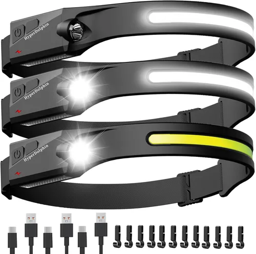 Vista 11 de Linterna frontal LED recargable de 230° de haz ancho, lámpara de cabeza ligera USB-C, larga duración, resistente al agua para campamento