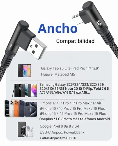 Vista 3 de Cable USB a USB C de 3.3 pies, paquete de 2 cables CarPlay de carga rápida