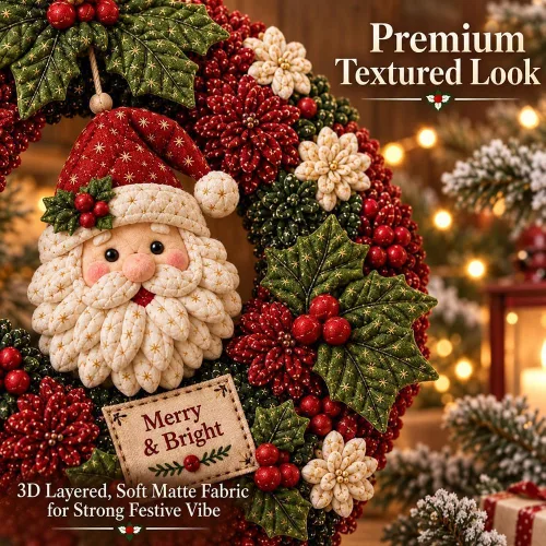 Vista 2 de Kit de corona de tela de Navidad para bricolaje, arte sin coser