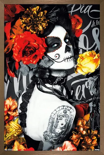 Vista 14 de Trends International Día De Los Muertos - Póster de pared de tatuaje, 22.375 x 34 pulgadas, versión enmarcada en negro Versión con marco negro