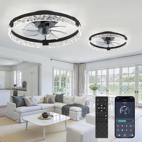 Vista 21 de LEDIARY Ventiladores de techo modernos de 20 pulgadas con luces y control remoto, ventilador de techo regulable de perfil bajo, ventilador de techo