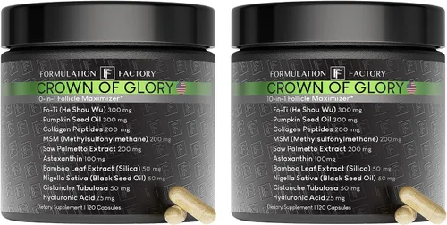 Vista 12 de Formulation Factory Crown of Glory Maximizador de Crecimiento Capilar 10 en 1, Bloqueador de DHT con Saw Palmetto, Fo-Ti, Colágeno, Favorece un