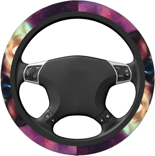 Vista 2 de Funda elástica para volante de automóvil con estampado de gato Galaxy de 15 pulgadas, protector de volante antideslizante, accesorios universales