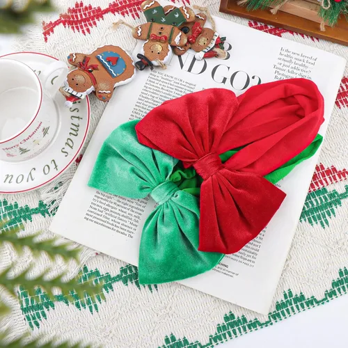 Vista 8 de YanJie Diademas de Navidad para niñas, lazo de pelo rojo, lazos de terciopelo verde, lazos para recién nacidos, cintas para el pelo de nailon