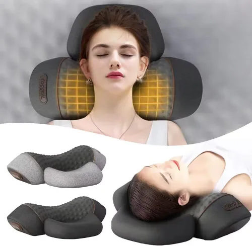 Vista 5 de Almohada cervical con almohada de masaje térmico para aliviar el dolor de cuello y hombros, modos ergonómicos de múltiples vibraciones, almohada