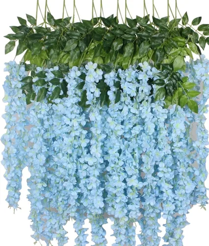 Vista 10 de OUKEYI Guirnalda de flores artificiales de glicina, 12 unidades, flores falsas de seda de 3.6 pies para colgar en interiores y exteriores, hogar