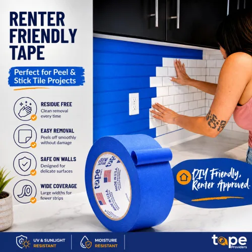 Vista 5 de Cinta adhesiva de pintor azul fabricada en Estados Unidos, 1 pulgada x 60 yardas, cinta adhesiva gruesa y ancha para pintura segura de paredes