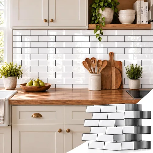 Vista 7 de WADILE Azulejos de cristal para despegar y pegar, color blanco Mármol Blanco