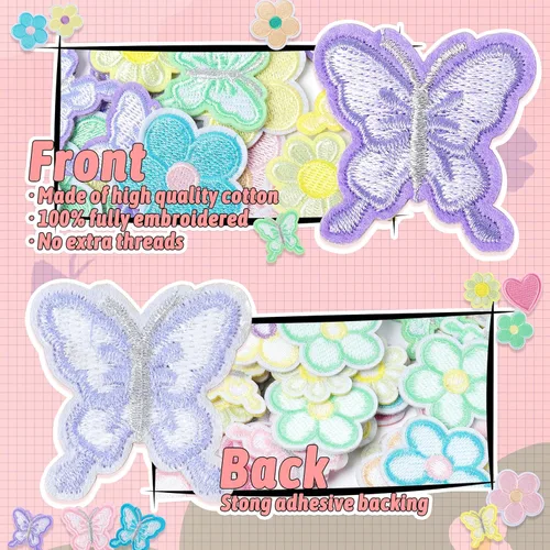 Vista 4 de NICEVINYL Parches para planchar con flores para la ropa: 100 piezas 100 parches pastel