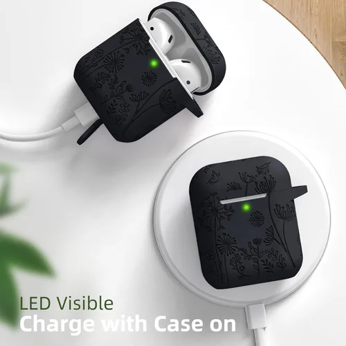 Vista 7 de Lerobo para Funda AirPod, Funda de 2ª y 1ª Generación, Funda Protectora Completa con Grabado de Flores Compatible con Funda de Carga Apple AirPod