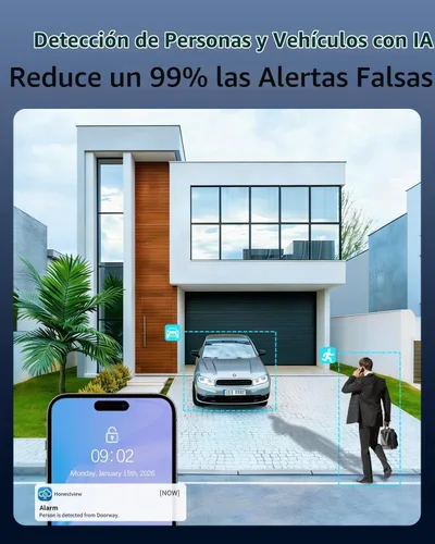 Vista 5 de OOSSXX (Actualización 2026) Sistema de cámara de seguridad para el hogar con cable 4K POE, gran angular de 130°, detección humana AI, sensor PIR